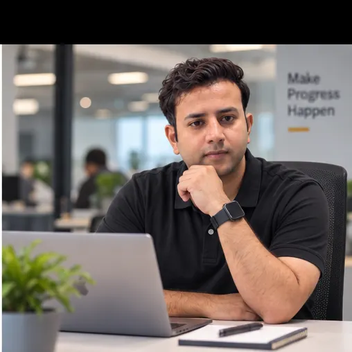 Subodh Verma working on a website build at his laptop