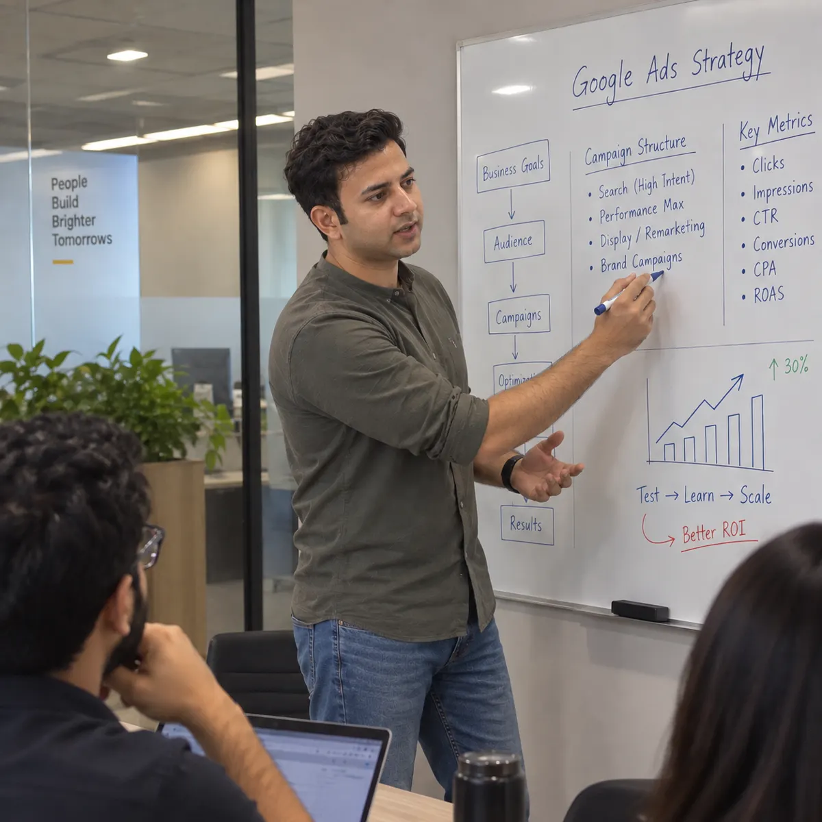 Subodh Verma mapping a Google Ads strategy on a whiteboard